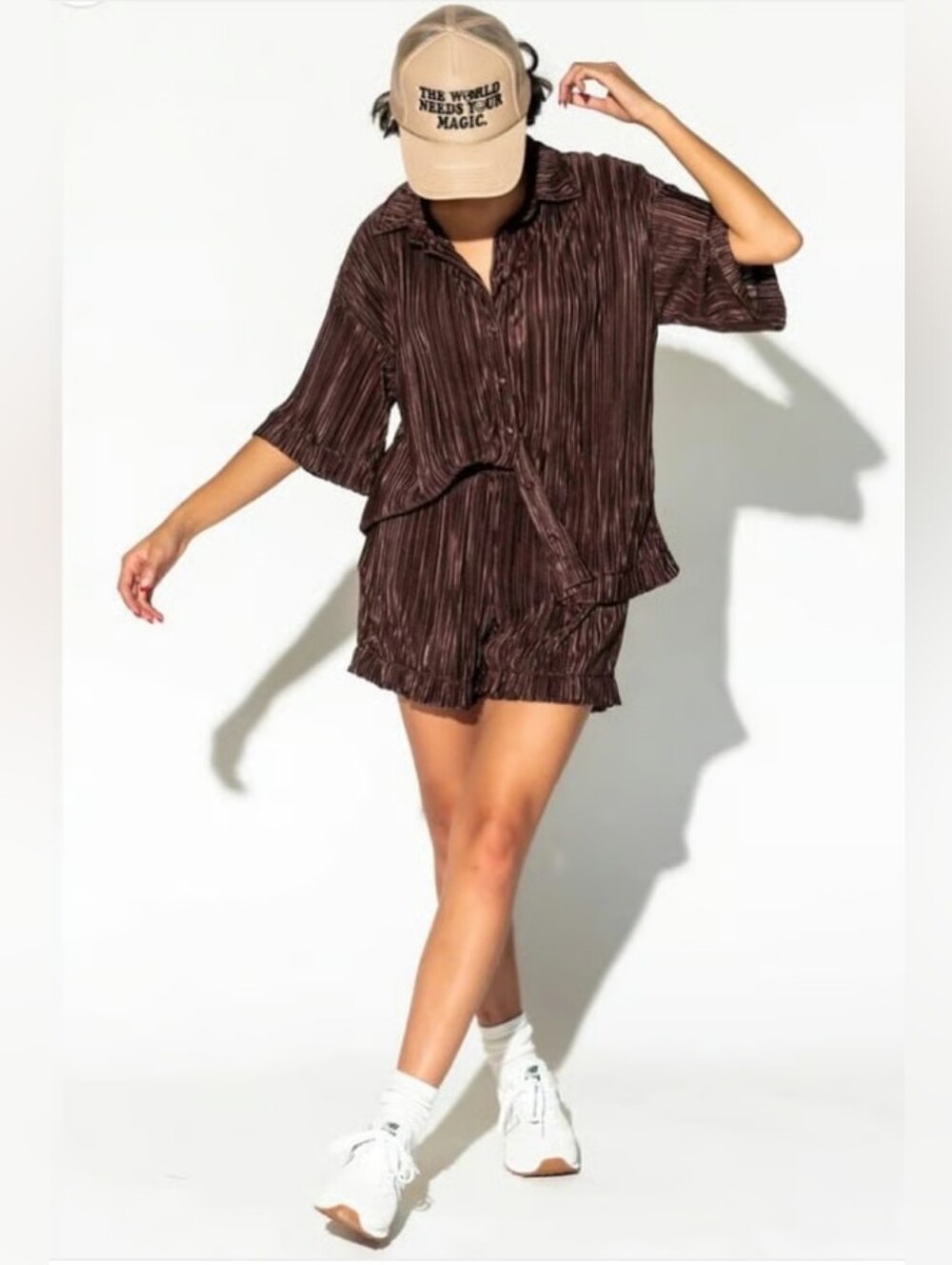 NWT - Dresses In LALA Plisse Mocha Short Set (S) - Picture 1 of 9